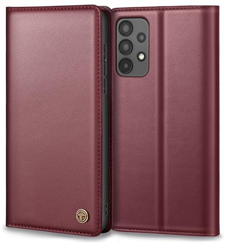 Handyhülle für Samsung Galaxy A13 4G/5G A04S Hülle, Premium Lederhülle Schutzhülle Tasche für Samsung A13 4G/5G Hülle Wallet Kartenfach Standfunktion Flip Case für Galaxy A13 Klappbar, Weinrot