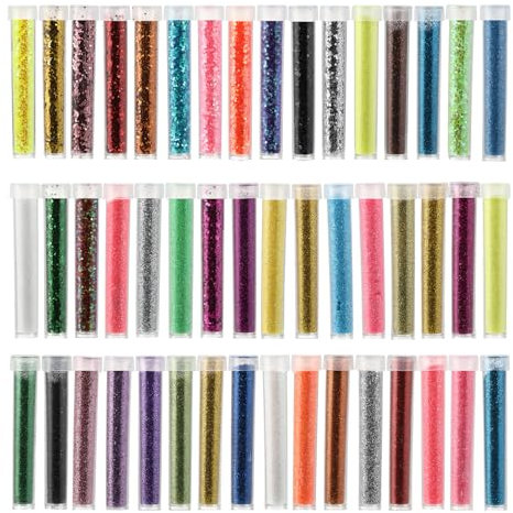 Purpurina manualidades en 48 colores, glitter y brillantes manualidades para decorar, lentejuelas y brillantes para la cara, ideal para arte corporal, uñas, fiestas y proyectos creativos de bricolaje