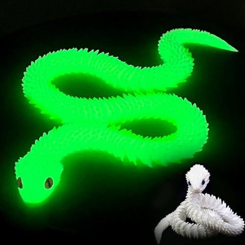 3D Printed Snake Age 3+, 3d Printed Fidget Toy, Flexible Articulated Snake Animal Fidget Toys,3D Printed Animals,Home and Office Decoration for Autism/ADHD (luminous rainbow)