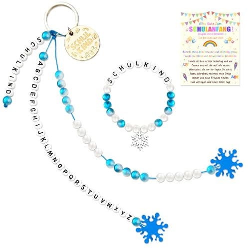 UTEFIF 2 Stück Schulkind Geschenk, Rechenkette Schultüte Endlich Schulkind Geschenk zur Einschulung, mit Grußkarte, Armband zur Einschulung (blau)