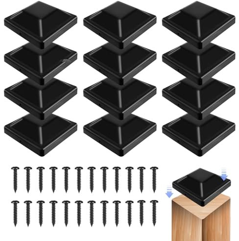 Pfostenkappen 9x9cm, 12 Stück Pfostenabdeckung, Plastik Abdeckkappen für Zaunpfosten mit Schrauben, Zaunpfosten Kappen für Holzpfosten- Abdeckkappen für Holzpfosten-Witterungsbeständige Schutzkappe