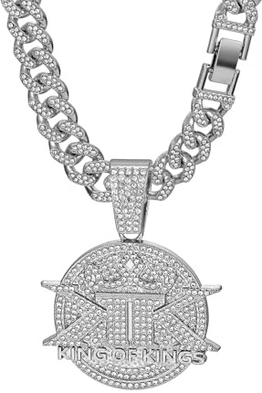 WEBONE Miami King of Kings Cuban Link Chain for Men, Iced Out Chain - Silver Bling Diamond Pendant Hip Hop Jewelry (G34)