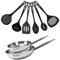 Fackelmann 9438650 2 poêles 24 et 28 cm Acier inox 18/8 et 6 ustensiles Eterna, Poêle tous feux, Poêle induction, Poêle sans PFAS, Manche riveté, Inox, Plastique, 24 et 28 cm