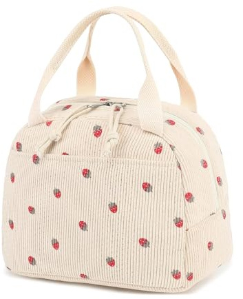 UZYXC Lonchera Térmica para Mujer, Diseño Fresas en Tejido Resistente, Para Trabajo Playa Acampada, Mantiene Comida Fresca Fácil Transportar, Impermeable para Oficina Escuela, Ligera Plegable con Asa