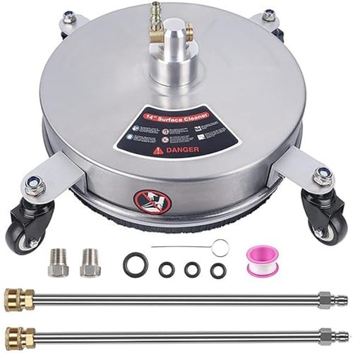 Surface Cleaner 15 Inch for Pressure Washer: 4 Wheels, Double Nozzle, 360° Rotation | 4000 PSI | 1/4 Quick Coupling | Stainless Steel for Patios, Roads and Floors