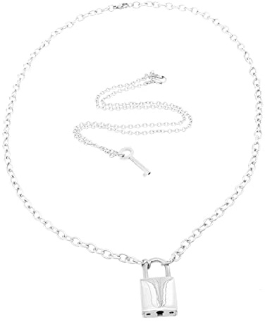 PartyKindom Collana in Lega Ciondolo Lucchetto e Chiave, Catena Per Clavicola Da Uomo e Donna, Accessorio Punk Da Regalo Per Feste e Uso Quotidiano