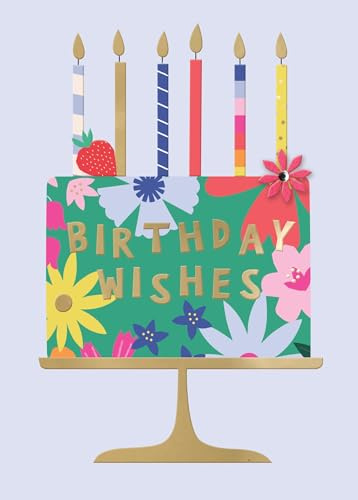 Second Nature Embellished Celebration Cake Birthday Greeting Card Birthday Wishes & Candles - Wildflower Artistic Design, Vibrant Colours, Keepsake, Eco-Friendly, Heartfelt Wishes