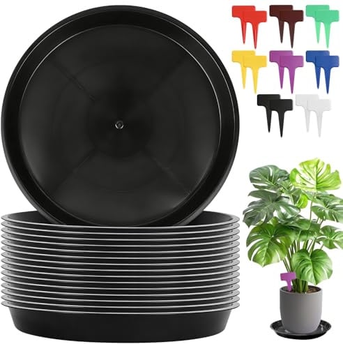 WDZGX Blumentopf Untersetzer Rund Ø 26 cm Topfuntersetzer Pflanzen Kunststoff Pflanztopf Untersetzer Unterteller Blumentopf für Innen und Außenpflanzen 16er-Set (Schwarz-26CM)