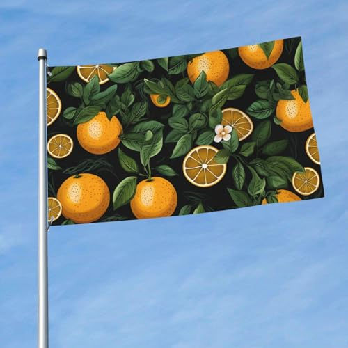 Flagge, 150 cm x 90 cm, für drinnen und draußen, mit Öse, Frühlings- und Sommer-Orangen und Blättern, Flaggen für den Außenbereich, Garten, Hof, Banner, dekoratives Schild, saisonale Willkommensflagge