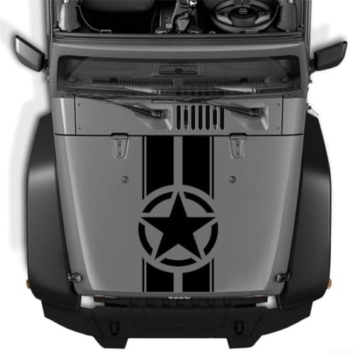 FUANA Adesivo a strisce per cofano auto da corsa per Jeep Wrangler TJ LJ JK 45 x 110 cm (nero)