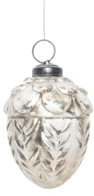 Antikas - Premium Weihnachtskugel Zapfen silbern patiniert - handgemacht in Indien, H.8cm