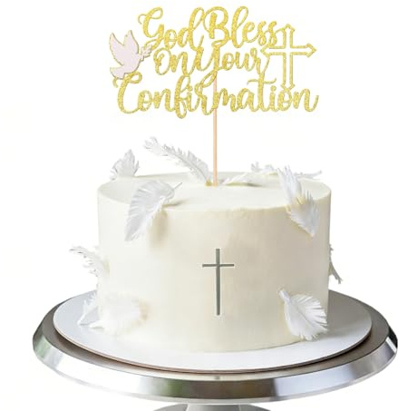 Tortendeko Kommunion, Glitzer Taufe Torten Topper, Erstkommunion Cake Topper Kinder, Karton Konfirmation Kuchen Deko für Kinder Erstkommunion Tauf Party Zubehör (Gold-B)