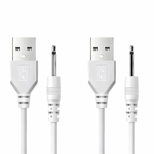 SEASJHBAY 2 Stück 1m Ladekabel für Vibratoren, USB DC Adapterkabel, 2,5 mm Ersatzkabel für Massager, Kompatibel mit Massagegeräte, Kabellose Massagestäbe, LED Lenser – Ladekabel Runder Stecker Weiß