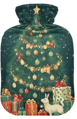 Christmas Tree Hot Water Bottle with Velvet Cover Hot Water Bag for Neck and Shoulder Pain Relief Medium