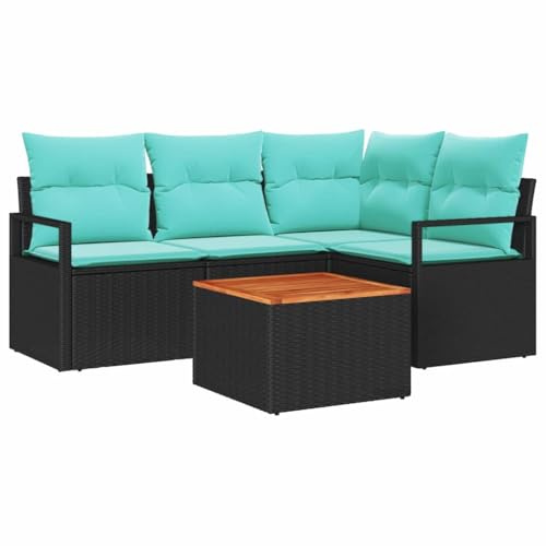 vidaXL Gartensofa-Set mit Kissen 5 pcs Schwarz Poly-Rattan, Moderne, robuste, leichte, UV-beständige Akazien-Sofagarnitur, Gartenlounge, Sitzgelegenheit für die Terrasse