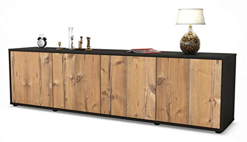 Stil.Zeit TV Schrank Lowboard Antonia, Korpus anthrazit matt, Front Holz-Design Pinie (180x49x35cm), mit Push-to-Open Technik