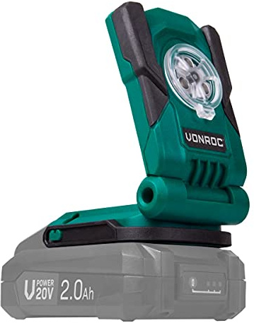 VONROC Lampe de Travail VPower 20V (sans batterie) - Éclairage LED - Angle Réglable 0-128° - Compacte et Légère - 6 Positions