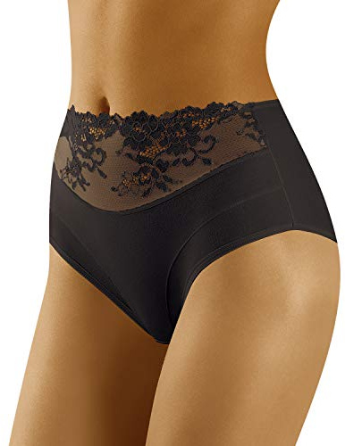 Wolbar Femme Slip Classique Dentelle Taille Haute WB415, Noir,XXL