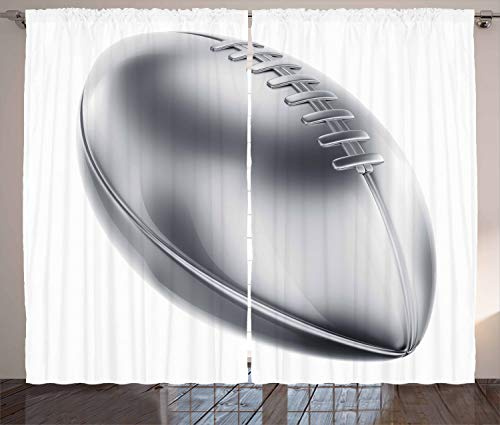 ABAKUHAUS Grau Rustikaler Vorhang, American Football-Motiv, Wohnzimmer Universalband Gardinen mit Schlaufen und Haken, 280 x 175 cm, Hellgrau Weiß