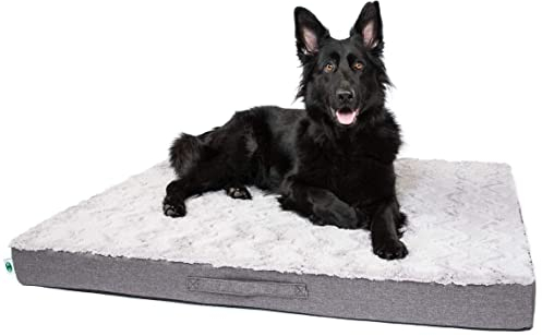 CopcoPet - Hundematte Lucky Hundematratze orthopädisch, rutschfest und waschbar, Hundebett kuschelig aus flauschigem Plüsch Fellimitat-Stoff Hundekissen Schlafplatz 100 x 80 x 10 cm Grau