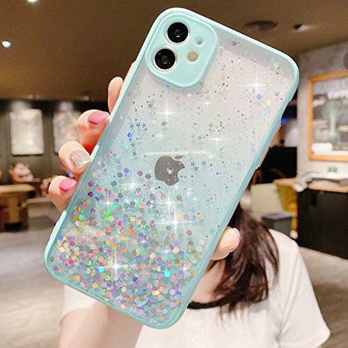 ZTUOK Compatible with iPhone 11 Case for Women Girls,Silicone Gel Shockproof Clear Sparkly Bling Stars Phone Case Glitter Cover for iPhone 11 -Mint Green