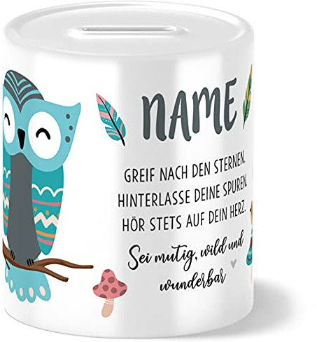 OWLBOOK® Kinder Spardose Eule | personalisierte Geschenke Konfirmation Jugendweihe Kommunion Firmung Einschulung Geburt Baby Kind | Geburtstagsgeschenke Ostergeschenke für Kinder | Keramik