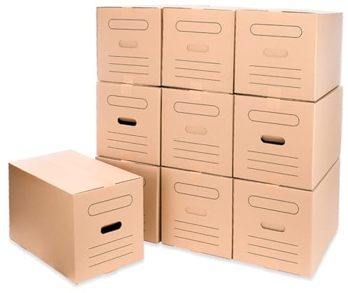 ONLY BOXES Lot de 10 boîtes en carton pour déménagement et transport avec poignées pour une manipulation facile Dimensions 50 x 30 x 30 cm Canal double