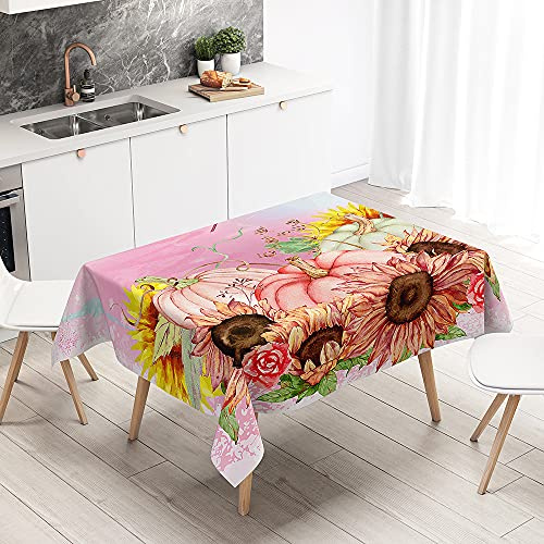 Oduo Halloween Rechteckig Tischdecke Wasserdicht Polyester, 3D Herbst Kürbis Druck Tischdecke Pflegeleicht Fleckschutz Abwaschbar Indoor Küche Outdoor Garten Deko (Rosa Kürbis,140x240cm)