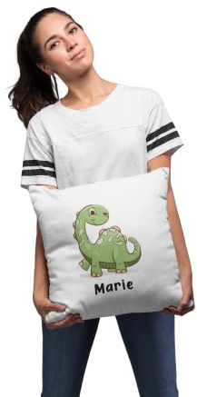 Sambosa Kinder Kissen Personalisiert mit lustigem Dino Motiv und Wunschname - individuelle Geschenke Kissenbezug Kissenhülle Kind Geburtstag Junge Mädchen Geschenkidee