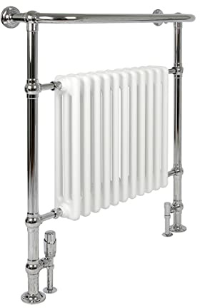 Traditional Heated Towel Rail Radiator - Classic Victorian Design (750mm x 950mm) (Traditional Radiator with TRV Angled Valves)
