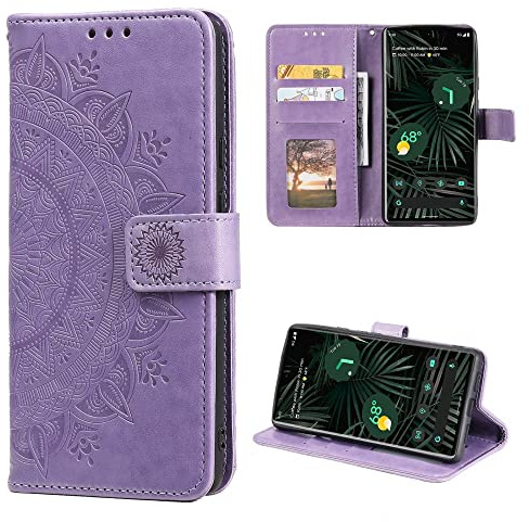 CoverKingz Handy Tasche kompatibel mit Google Pixel 6 Pro - Handycase mit Kartenfach Handyschutzhülle Cover - Smartphonehülle klappbar Motiv Mandala Lila