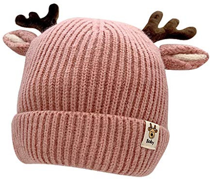 XINNGAN Warme Woll-Babymützen Hüte Gestrickte Geweih Hüte Baby Kinder Weihnachten Baseball Caps Cowboy Erwachsene Casual Hüte, rose, One size
