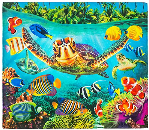 Beachland Turtle Strandtuch, 139,7 x 172,7 cm, Fische, Unterwasser, tropische Stranddecke, 100 % Baumwolle, extra groß, Familiengröße (Turtle Island, X-Large 139,7 x 172,7 cm)