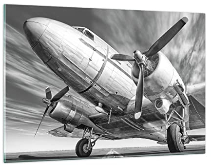 Wandbilder Dekoration Wohnzimmer Flugzeug Retro Flugzeug Bilder auf Glas 120x80cm Glasbild Schlafzimmer Küche Deko Wand Kunstdruck Art Groß XXL Wanddeko Bild im Glas Modern Wall Decor GAA120x80-4952