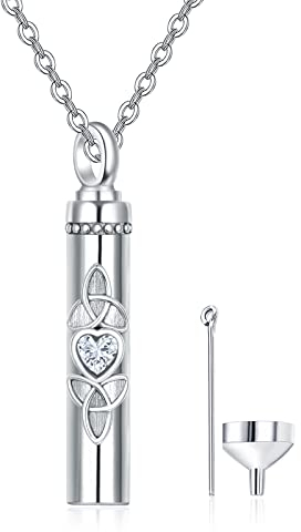 TANGPOET Keltischer Knoten Asche Anhänger 925 Sterling Silber Urnenketten für Asche Kette Bar Urne Halskette Andenken Feuerbestattung Schmuck für Männer Frauen