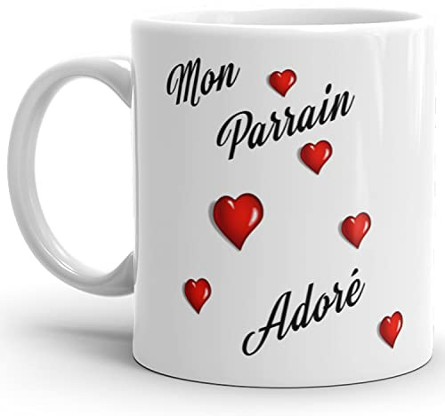 Kalféa Mug parrain adoré je t'aime tasse amour oncle haute Qualité avec coeurs Idée Cadeau Originale Famille anniversaire noel fete réalisé en France