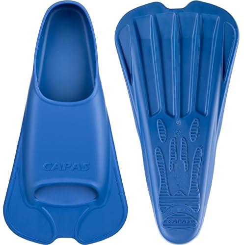 CAPAS Kurze Trainingsflossen für Schwimmen | Komfortable Silikon Schwimmflossen | Kurzflossen | Taucherflossen | Unisex Flossen für Kinder Erwachsene | Kurze Klinge Beinstärke aufbauen (Blau, L)