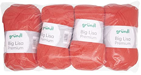 Gründl Big Lisa Premium Häkelgarn 4 Knäuel á 250 g, Orange | Häkelgarn mit wollartigem Charakter, pflegeleichtes Garn aus 100 % Polyacryl, 250 g / 665 m, Nadelstärke: 3,5 - 4,5