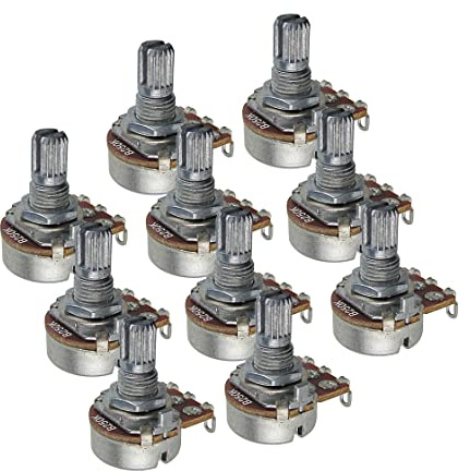 FLEOR Mini Gitarrentöpfe B250K-Ohm Linear Taper Grob gerändelte geteilte Welle 15mm Potentiometer mit Bajonett, 10 Stück