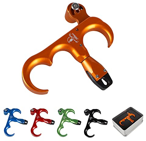 SHARROW Bogenschießen Release Aids Compound Bogen Daumen Release 3 Finger Aluminiumlegierung Auslösehilfen Spannhilfen für Jagd (Orange)