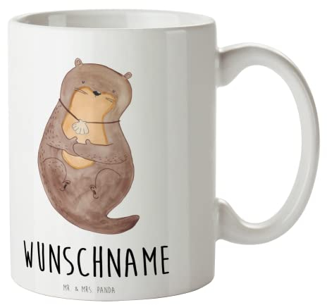 Mr. & Mrs. Panda Personalisierte Tasse Otter Muschel - Personalisierte Geschenke, Tasse mit Namen, Drucken, Fischotter, grübeln, Namenstasse,