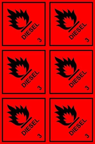 Diesel Fuel Safety Sign - Self Adhesive Sticker Pack of 6 Stickers 100mm x 100mm Red