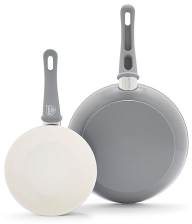 GreenLife Juego de sartenes antiadherentes (7 y 10 pulgadas), sartenes de cerámica no tóxicas sin PFAS, aptas para lavavajillas y horno, sartenes para tortilla de huevo, asas que se mantienen frías
