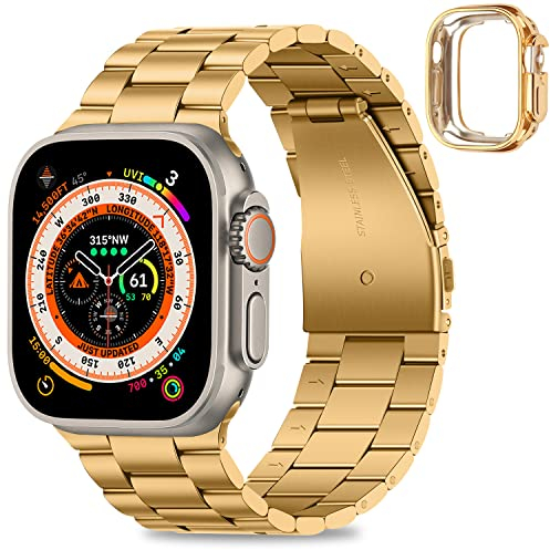 HITZEE Compatible con Correa Apple Watch Ultra 49mm, Acero Inoxidable Correas Repuesto Metal Band Compatible para Apple Watch Ultra 2 Ultra 49mm, Oro