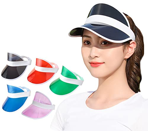5 Stück Unisex Pub Golf Visier Festival Kunststoff Sonnenblende Hüte Sonnenschutz Tennis Visier Wasserdicht Pool Strand Sommer Visier Retro Neon Poker Hut Kappen 80er Jahre Kostüm Zubehör