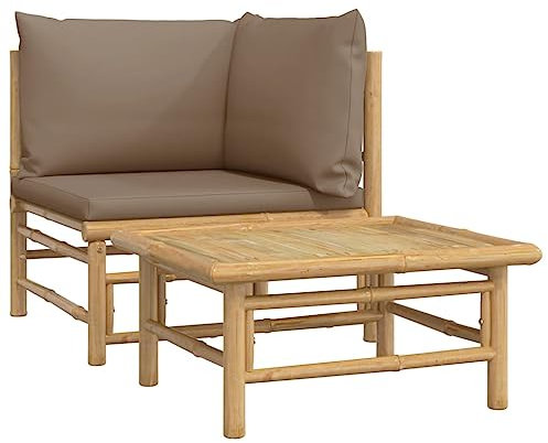 vidaXL Garten Lounge Set 2-TLG., Gartenmöbel Set mit Taupe Kissen, Sitzgruppe für Garten Terrasse, Modular Sofa Garnitur Loungemöbel, Bambus