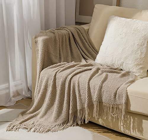 Hayisugal Wohndecke Weich Strick Decke Sofa Deck Quaste Boho Decke Kuscheldecke Sofadecke überwurf Decke für Couch Bett Sofa Stuhl, Khaki, 130 x 200cm