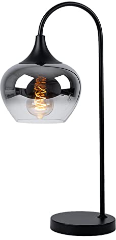 GLOBO Tischleuchte Tischlampe rauch Leseleuchte Lampe Glaskugel rauchfarben Schlafzimmer, Metall schwarz, 1x LED 7W 806 warmweiß, LxBxH 27,5x18x54 cm