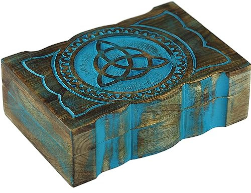 Craft&Style Deko Schatulle Kästchen Box Schachtel Kiste Dose aus Holz mit Deckel | keltischer Knoten türkis | L x B x H: 15 x 23 x 8 cm