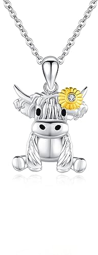 TRISHULA Hochlandkuh Halskette 925 Sterling Silber Hochlandkuh Anhänger Schottland Kuh Anhänger Hochlandkuh Schmuck Tier Hochlandkuh Geschenke für Frauen Mädchen Tochter